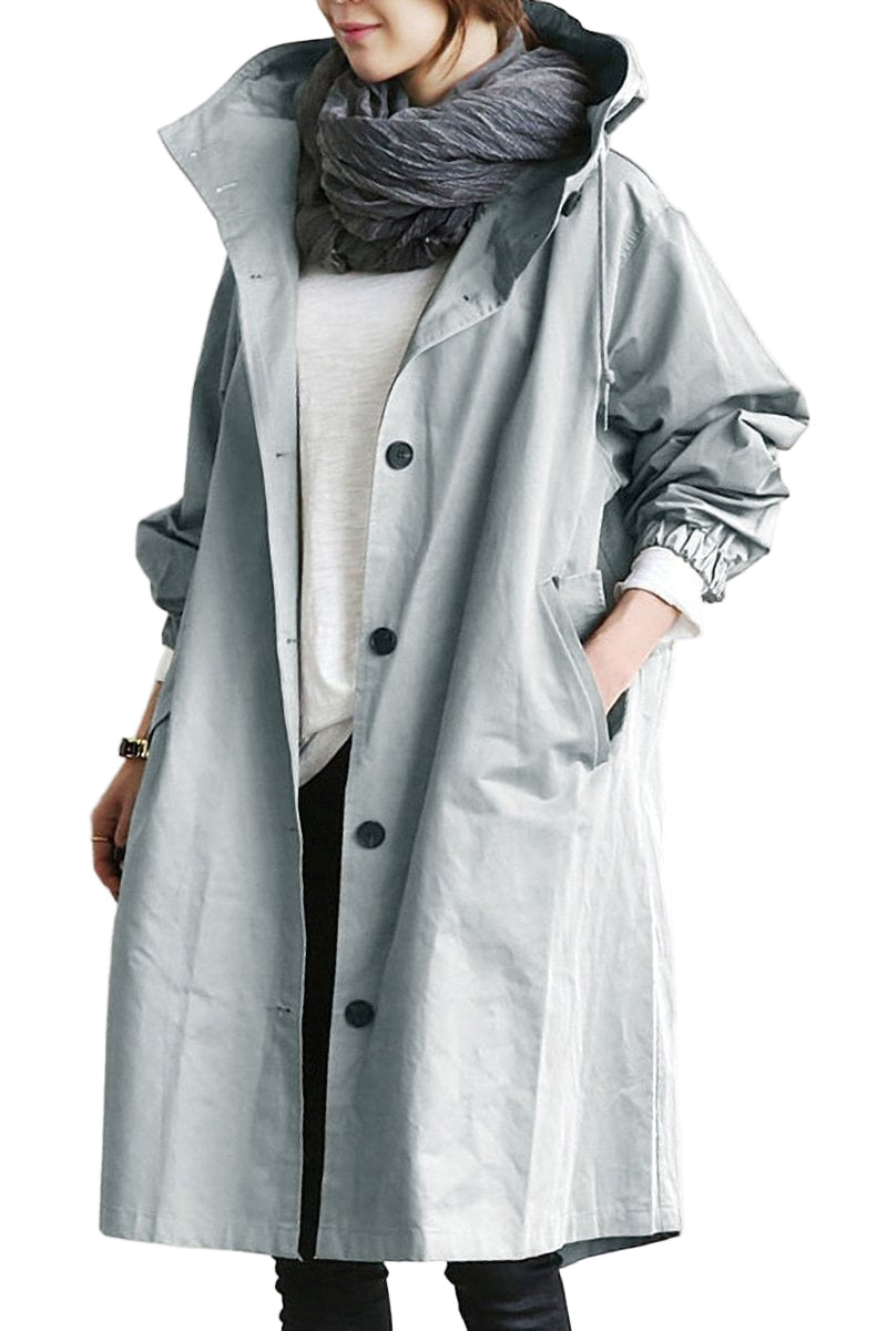 Damernas Trenchcoat med Huva och Vattentålig Design
