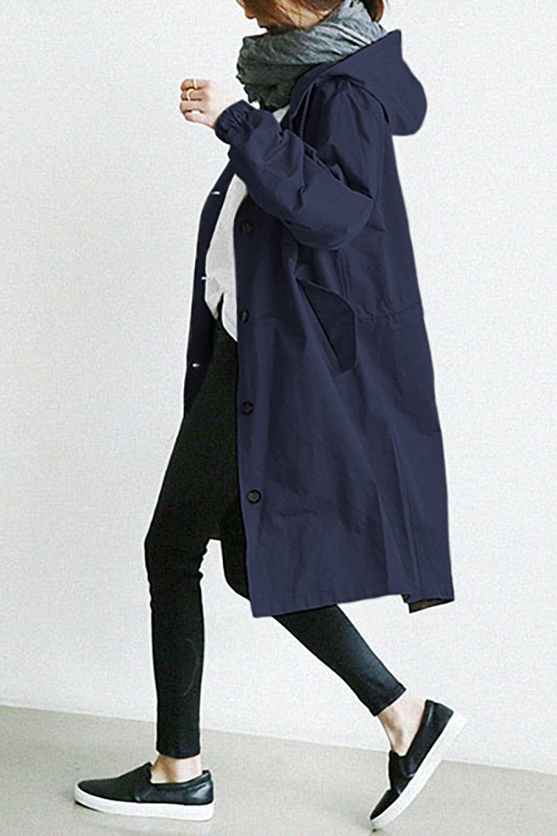 Damernas Trenchcoat med Huva och Vattentålig Design