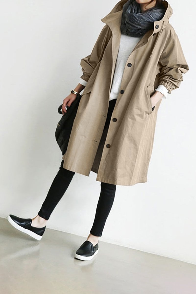 Damernas Trenchcoat med Huva och Vattentålig Design