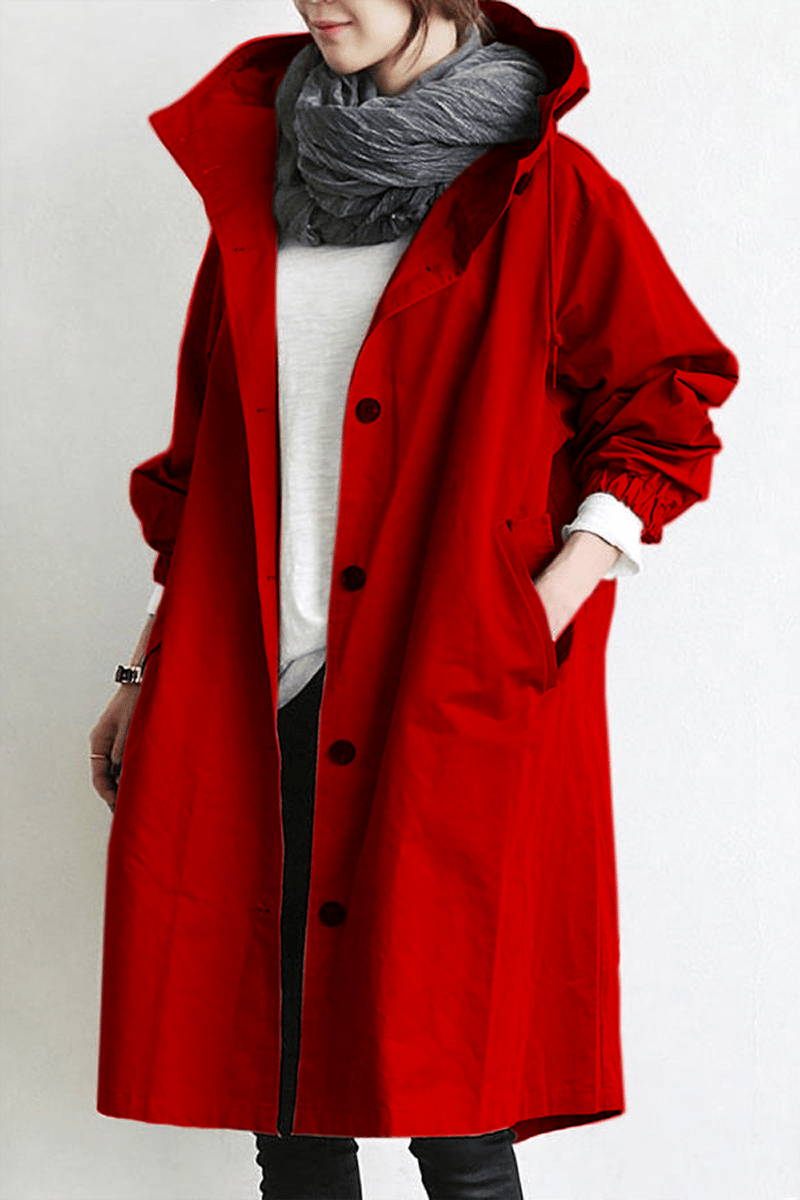 Damernas Trenchcoat med Huva och Vattentålig Design