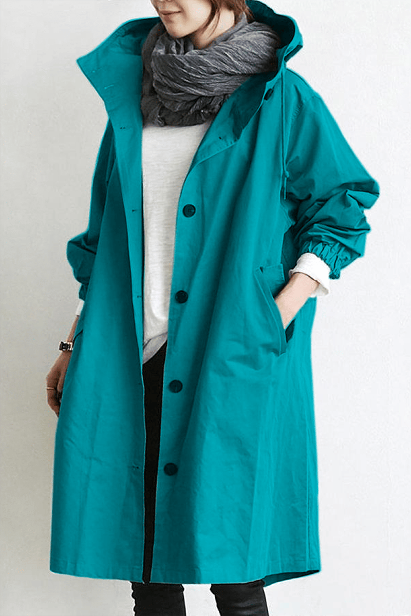 Damernas Trenchcoat med Huva och Vattentålig Design