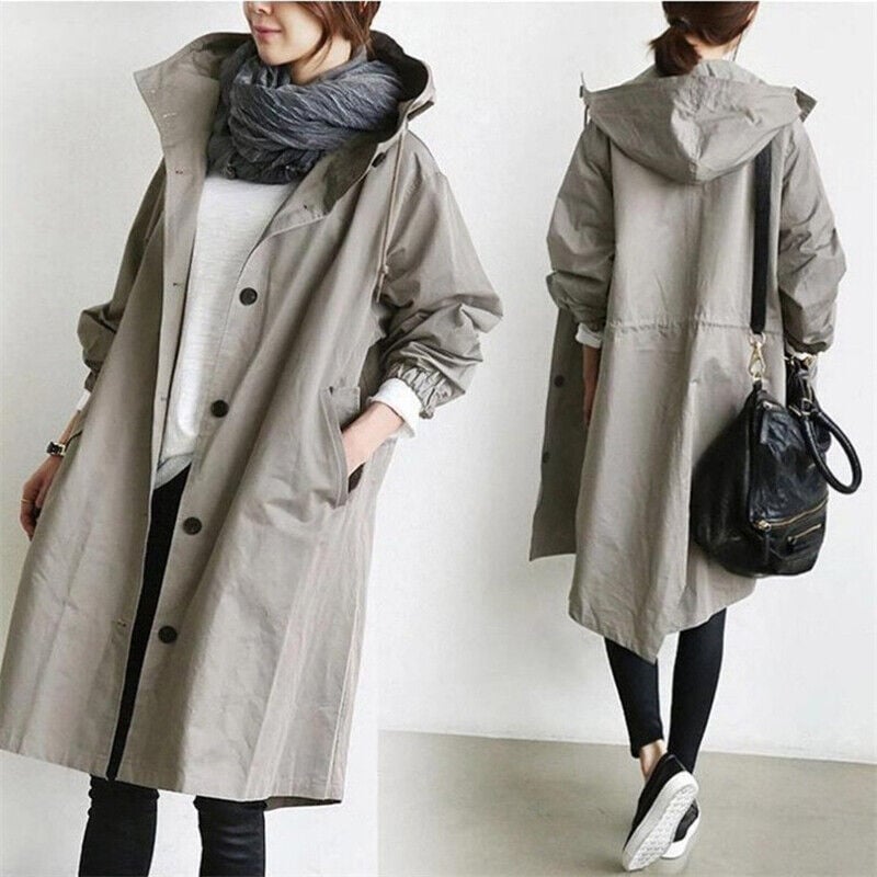 Damernas Trenchcoat med Huva och Vattentålig Design