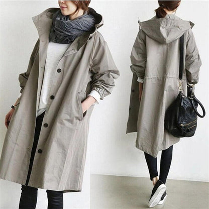 Damernas Trenchcoat med Huva och Vattentålig Design