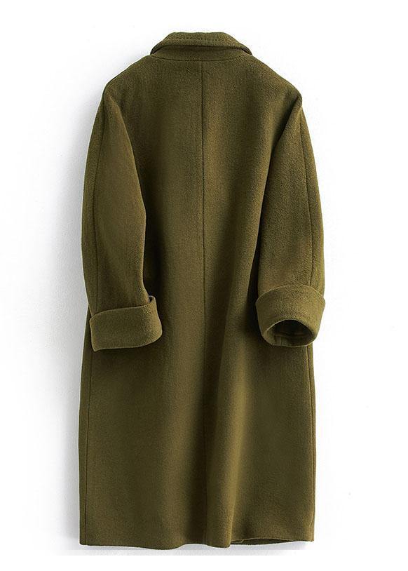 Kvinnojacka i Ullsblandning, Trendig Plus Size, Lång Dubbelknäppt