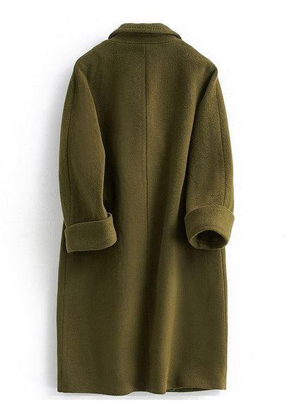Kvinnojacka i Ullsblandning, Trendig Plus Size, Lång Dubbelknäppt