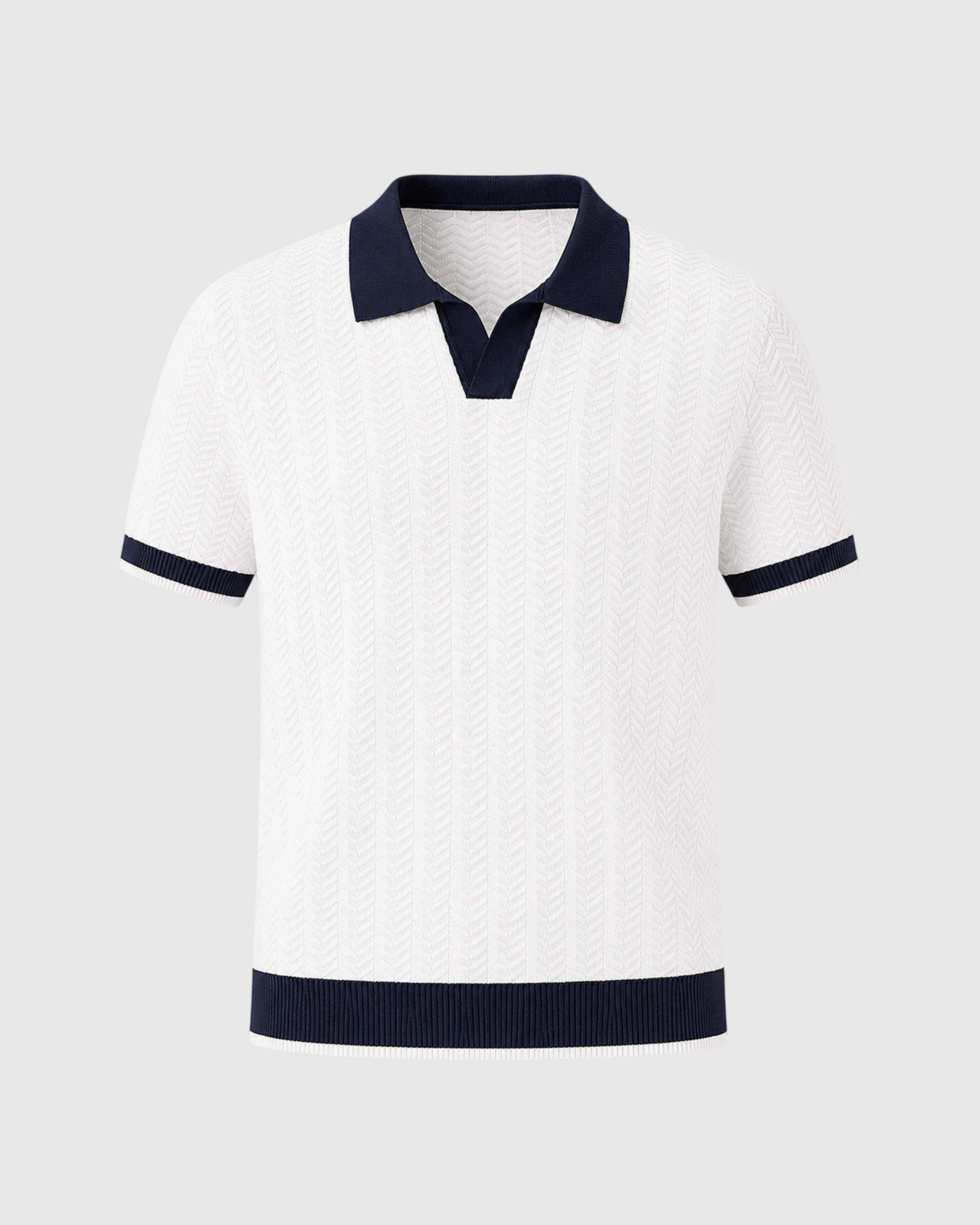 Textured V-Neck Polo Shirt