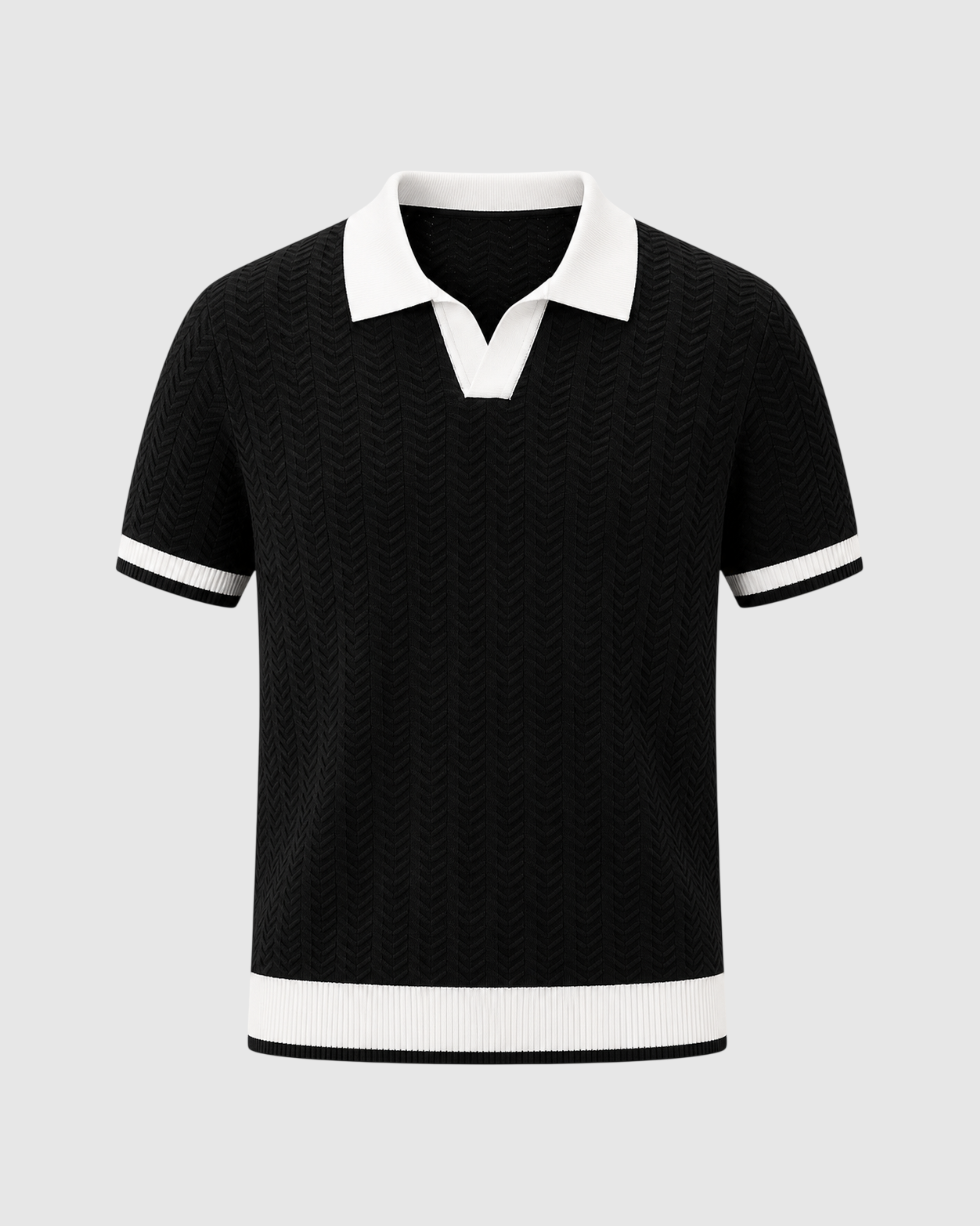 Textured V-Neck Polo Shirt