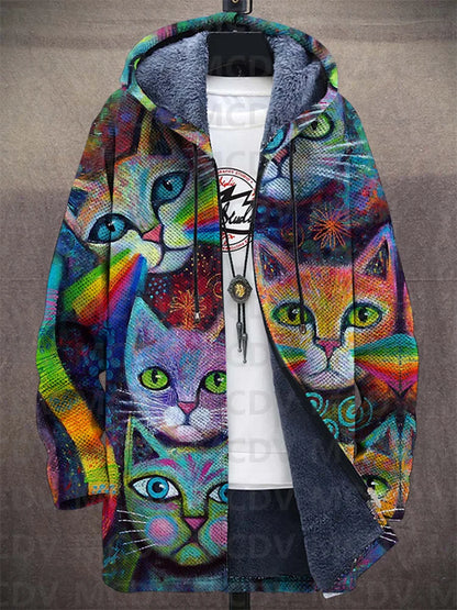 Dam Kappa Mysig Fleece Kattmönster Lös Passform