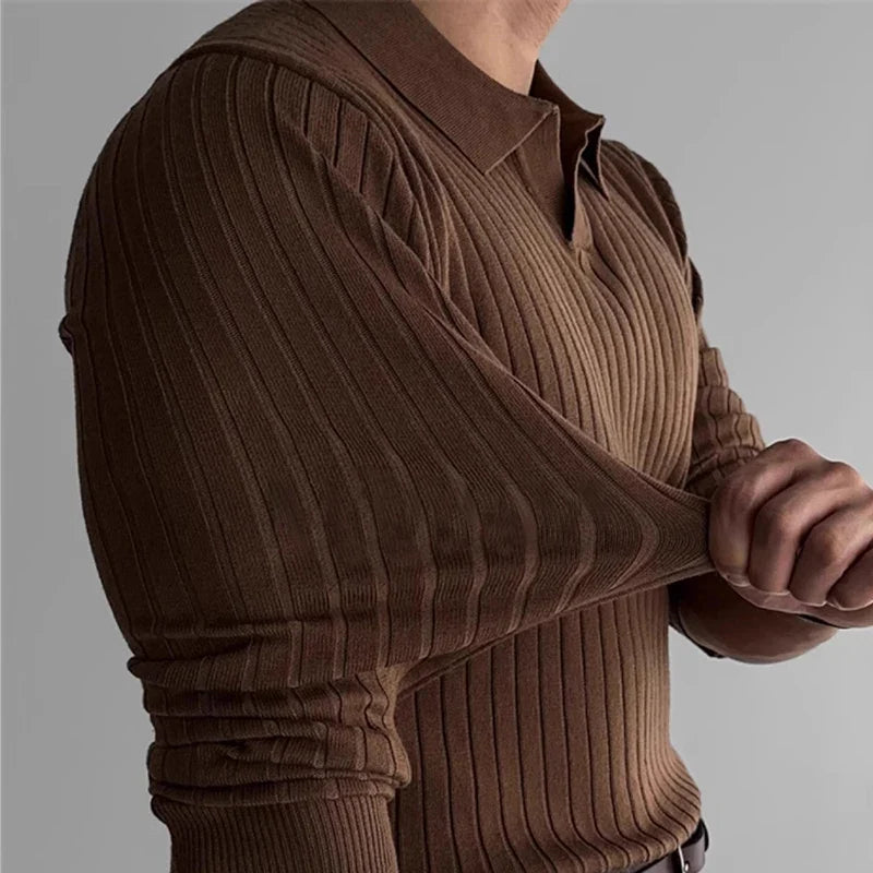 Ribbed Long-Sleeve Polo