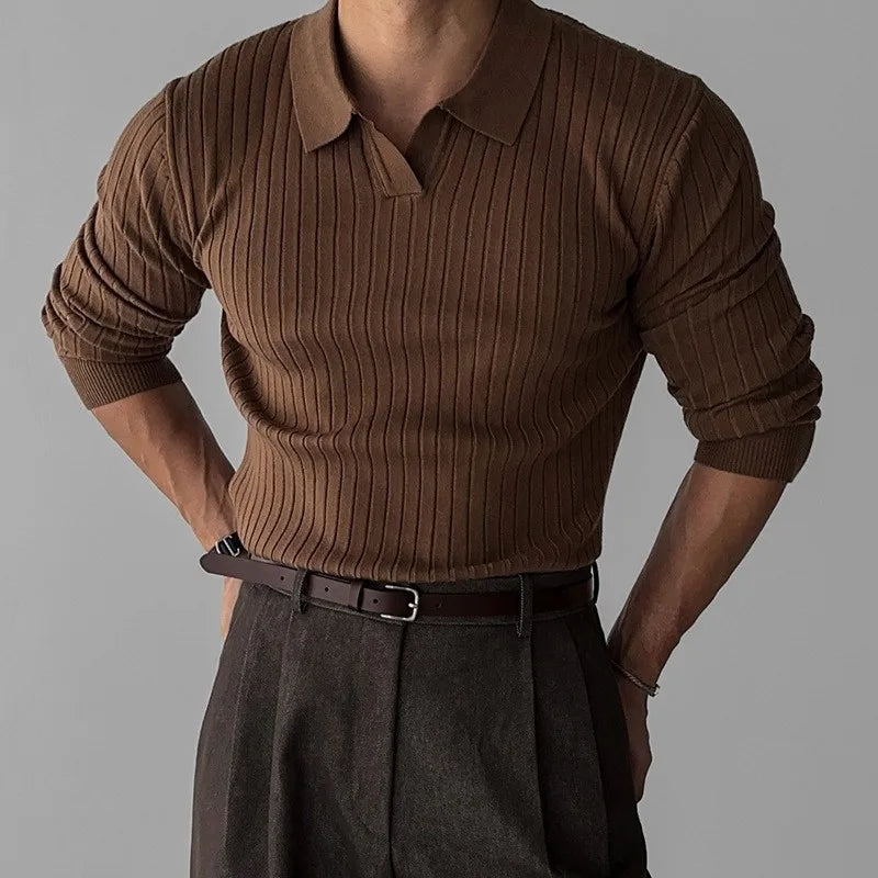 Ribbed Long-Sleeve Polo