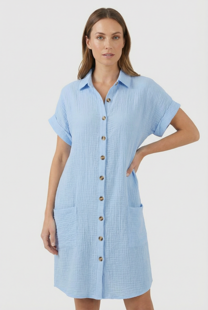 Women's Cotton Blend Short Sleeve Shirt Dress