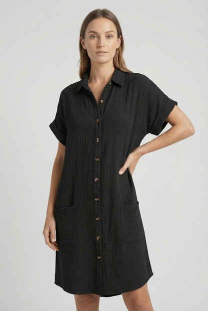 Women's Cotton Blend Short Sleeve Shirt Dress