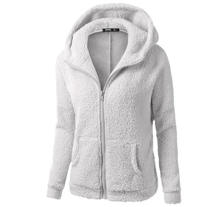 Fleece vinterjacka med huva för kvinnor