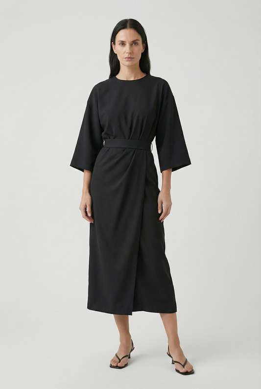 Women's Flowy Belted Loose Fit Maxi Dress