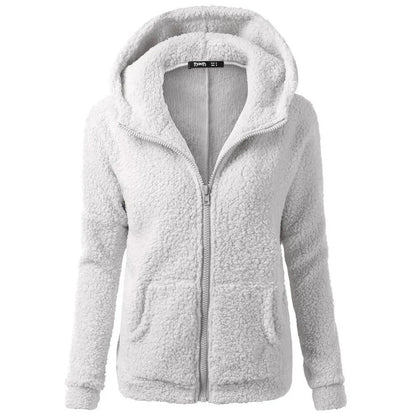 Fleece vinterjacka med huva för kvinnor