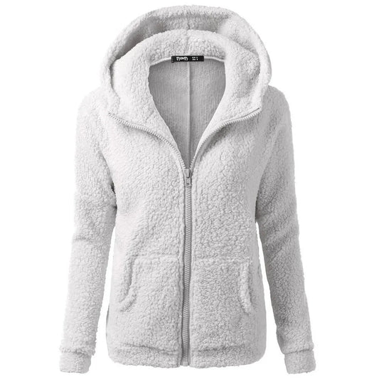 Fleece vinterjacka med huva för kvinnor