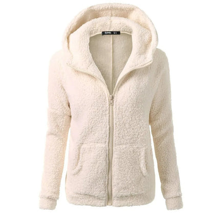 Fleece vinterjacka med huva för kvinnor