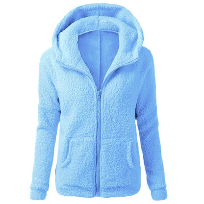 Fleece vinterjacka med huva för kvinnor